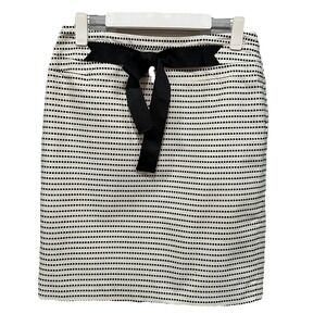 CASS A Line Skirt Women's Size 4 Cream & Black Side Zip Lined Slit & Bow Detail